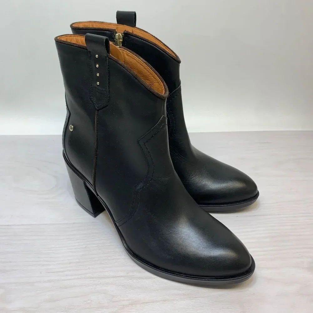 Pikolinos‎ Rioja W74-8957 Block Heel Western Bootie Black Leather NEW Size 41